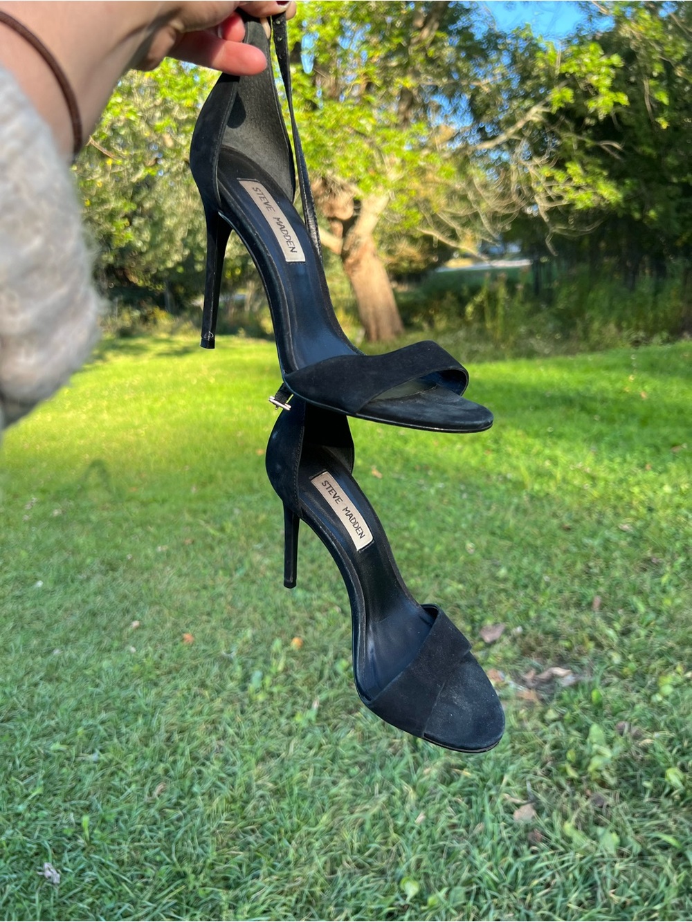Steve Madden Black Suede Stiletto Sandals with Ankle Strap